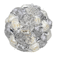 Bouquet de mariage artisanal en cristal, ruban de mariée, fleur artificielle en satin, bouquet de mariée en soie