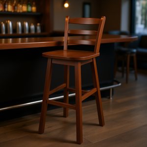 Tabouret de bar pivotant Scalera Walnut Ladder Back, structure en bois, design traditionnel, mobilier commercial - Product Image 2