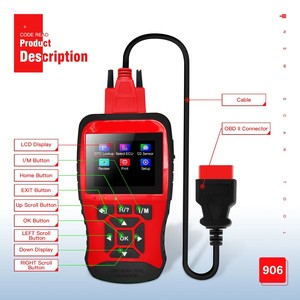เครื่องมือวินิจฉัยรถยนต์ OBD2 รุ่น 906 พร้อมจอ LCD สีแดง พร้อมหัวต่อ OBD II และสายเคเบิลสำหรับสแกนหาข้อบกพร่องของรถยนต์ - Product Image 1