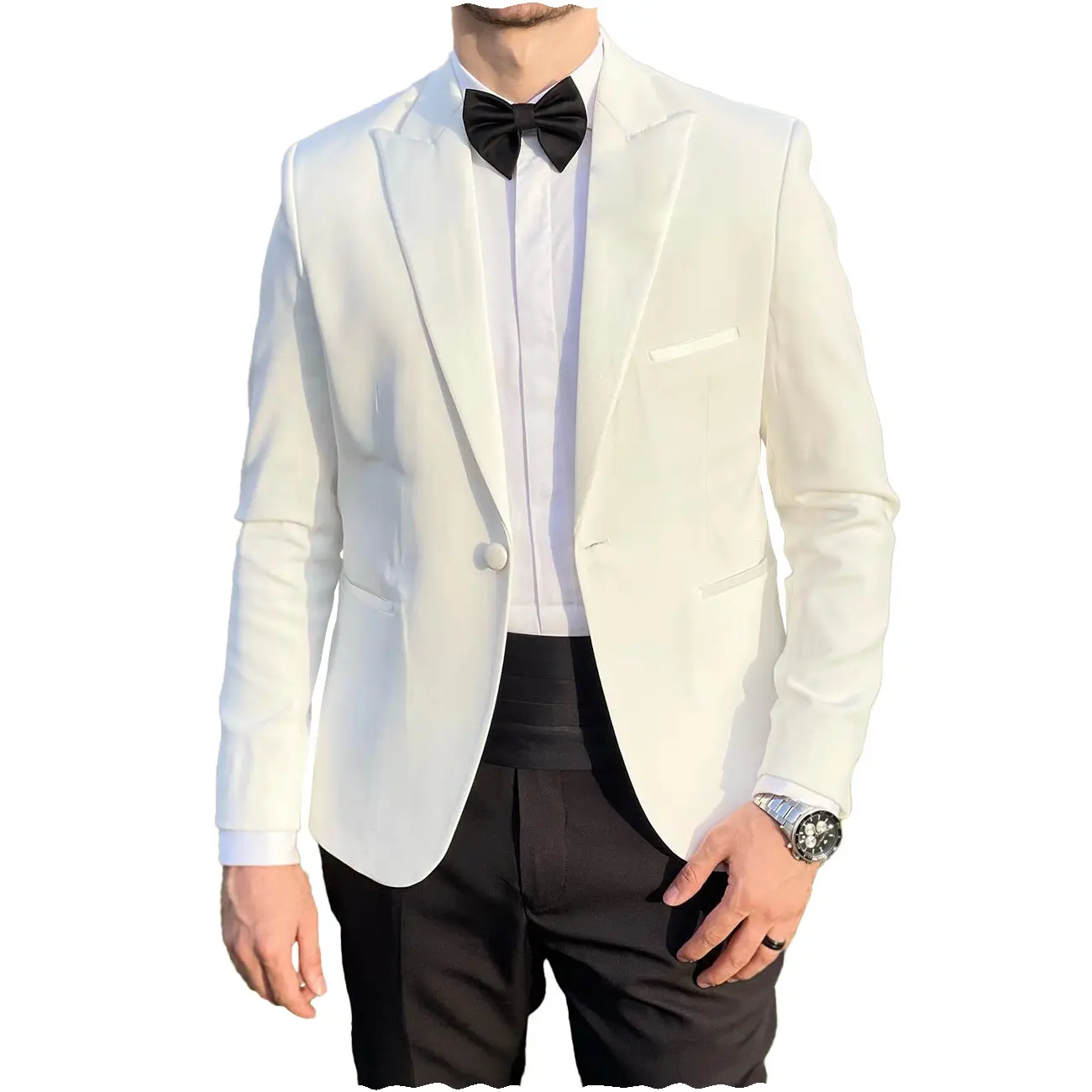 Abiti da uomo bianchi formali Regular Fit 2 pezzi smoking Peak risvolto giacca + pantaloni per affari di nozze