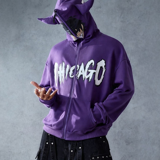 Street Manufacturer Retro Y2K Men's Hoodie Customized Anime Graphics Digital Printing Oversized Men's Full-face Zipper Hoodie