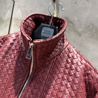 Vestes en cuir véritable de luxe de style nouveau, design à ourlet côtelé, vestes bomber pour femmes tissées à la main