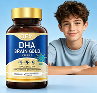 Capsules DHA Brain Gold les plus vendues, complément d'oméga 3 DHA, favorise l'apprentissage et les fonctions cognitives, étiquette privée OEM
