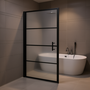 Porte de douche coulissante en verre trempé semi-frosted noir 35,8x76,8 pouces avec cadre, design minimaliste - Product Image 2