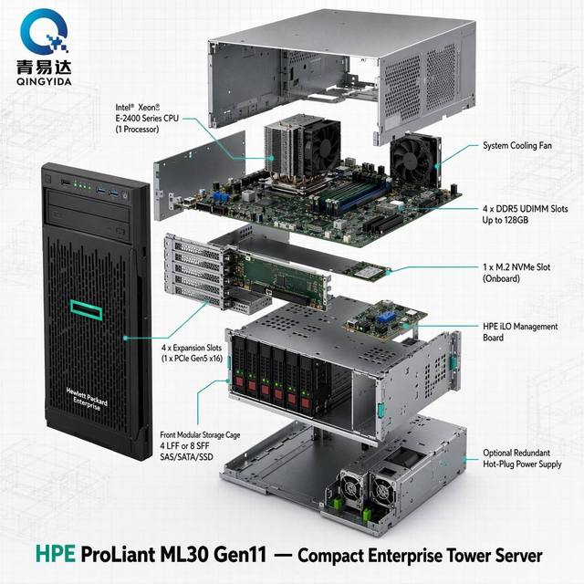 High Performance ProLiant ML30 Gen11 4U Tower Server Intel E2434 32GB RAM 8TB HDD File Backup Branch Office Network Stock