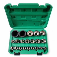 Jeu de douilles à cliquet 21 pièces 1/2 pouce 12 points 8-36 mm Cr-V et Cr-Mo avec coffret en plastique moulé vert pour réparation automobile