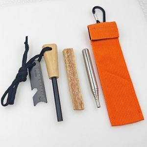 Kit de iniciador de fuego con varilla de magnesio, resina de pino y pedernal, bolsa de cincha naranja, herramienta de supervivencia telescópica de acero inoxidable 18x5x2cm - Product Image 3