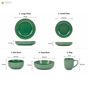 Lot <span class=keywords><strong>de</strong></span> 16 pièces : <span class=keywords><strong>Service</strong></span> <span class=keywords><strong>de</strong></span> <span class=keywords><strong>table</strong></span> émaillé vert et blanc avec bord texturé pour les vendeurs et importateurs d'articles ménagers en e-commerce - Product Image 6