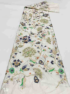 Tissu imitation acétate avec tubes perlés <span class=keywords><strong>et</strong></span> paillettes, tissu brodé pour robes de mariée, costumes de scène. - Product Image 1