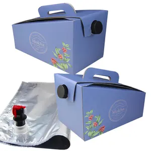 Boîte d'emballage de café en papier à emporter Custom1L 2L 3L 5L avec poignée 96oz boîte à café à emporter sac de bavoir de vin dans le distributeur de boîte