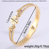 Gelang Wanita Fashion Bunga Lapis Emas 18k PVD Stainless Steel Tahan Air Berhiaskan Rhinestone Geometris Grosir