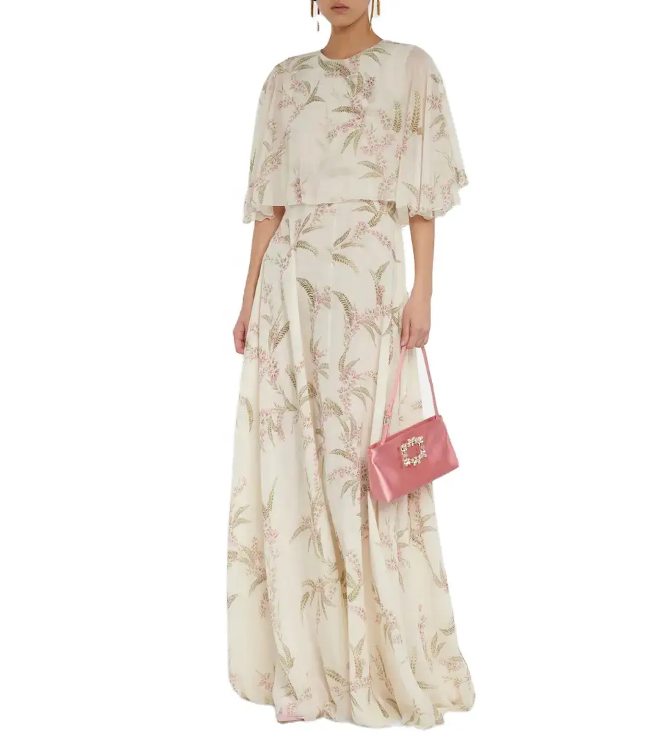 Women Long Dress Wholesale Boho Dress Factory Custom Silk Chiffon Women's floral print dress