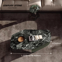 Ensemble de table basse en marbre rectangulaire de grande taille avec plateau en pierre naturelle noire et verte Centurystone, cadre en bois et rangement