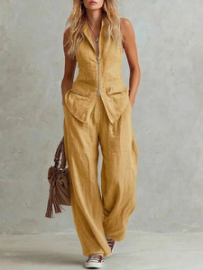 Combinaison <span class=keywords><strong>cargo</strong></span> sans manches zippée pour <span class=keywords><strong>femme</strong></span>, coupe large et ample, tenue décontractée idéale pour le printemps, l'été et le style urbain quotidien - Product Image 2