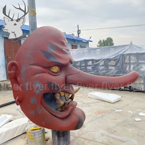 Tùy Chỉnh Sợi Thủy Tinh Điêu Khắc Lớn Màu Đỏ Mũi Dài Quái Vật Mặt Nạ Tượng Cho Ngoài Trời Sử Dụng Trang Trí - Product Image 2