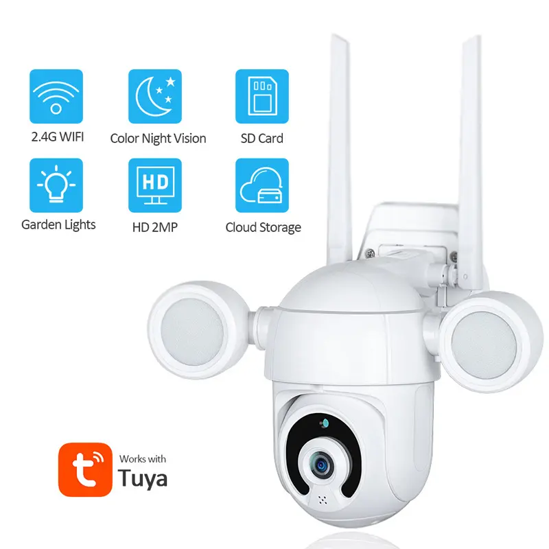 2inch mini Outdoor WiFi Tuya Camera Tuyasmart PTZ 3MP IP IR IP66 Waterproof Home Garden CCTV Security Courtyard Floodlight Cam