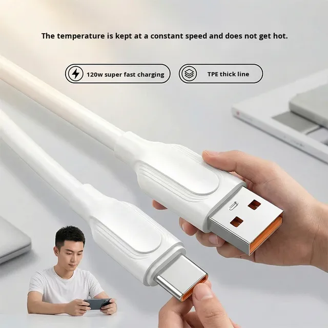 Fast Charging 120W TPE Material Data Cable USB-A/USB-C Connectors for Mobile Phones-Thickened Snake Design Extended Data