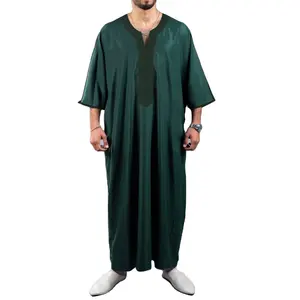 2024 Embroidered Navy Moroccan Men's Muslim Thobe Robe Traditional Jibba Abaya Men's Clothing jalabiya for men