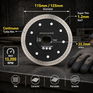 <span class=keywords><strong>Disque</strong></span> de coupe diamanté industriel K Turbo à pressage à chaud pour carrelage en porcelaine, céramique, marbre, pierre, 115/<span class=keywords><strong>125</strong></span> mm, lot de lames - Product Image 3