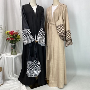 Hot Seller Palestine-Inspired Printed Soft Linen Keffiyeh Open <b>Abaya</b> Wholesale With Crossbody Bag for <b>Women</b> Muslim 2025 Eid 1452 - Product Image 4