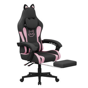 Barato Rosa-negro Gaming silla lindo masaje Lumbar soporte ergonómico ordenador Gamer silla con <span class=keywords><strong>Hello</strong></span> Cat <span class=keywords><strong>Kitty</strong></span> orejas y reposapiés - Product Image 2