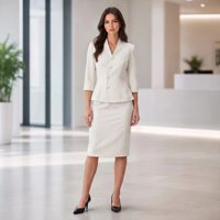 Ensemble de tailleur de bureau ivoire pour femme, ensemble de tailleur professionnel deux pièces pour femme