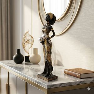 Figurine de femme africaine en résine de luxe - Sculpture d'art populaire unique, design artistique, forme irrégulière pour la décoration de la maison, cadeau de collection - Product Image 2