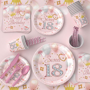 Neues 18. Geburtstags-Einweggeschirr-Set für Mädchen mit Papptellern und Tischdecke für Geburtstagsfeier-Dekoration - Product Image 4