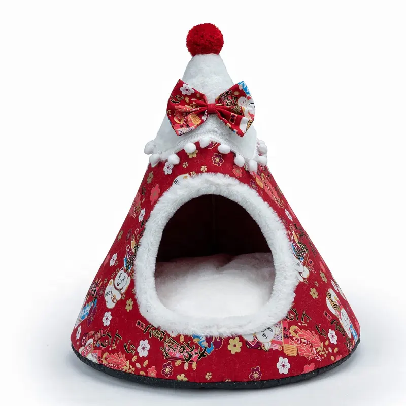 柔らかい暖かい帽子の形をした中国の旧正月クリスマスペット旅行小型犬猫ベッド
