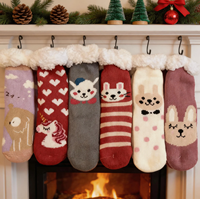 Chaussettes d'intérieur chaudes à rayures lapin, doublées en sherpa, écologiques, en tricot standard, pour femme