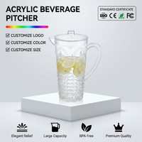 Pichet à eau en plastique avec poignée robuste, sans BPA, carafe incassable avec couvercle, pichet en plastique pour jus, boissons et thé glacé