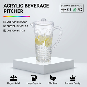 Pichet à eau en plastique avec poignée robuste, sans BPA, carafe incassable avec couvercle, pichet en plastique pour jus, boissons et thé glacé - Product Image 1