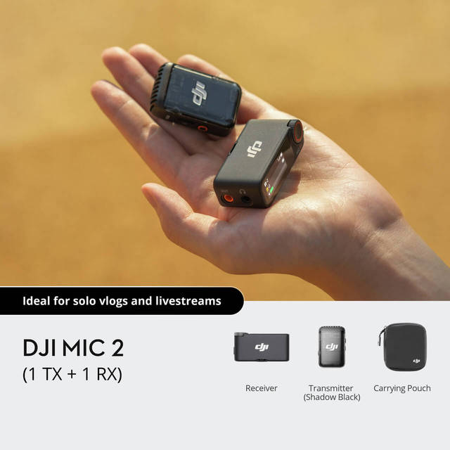 DJI Mic 2 1TX+1RX Portable Wireless Audio with USB C Lightning 3.5mm Output for Camera Phone and Computer Recording