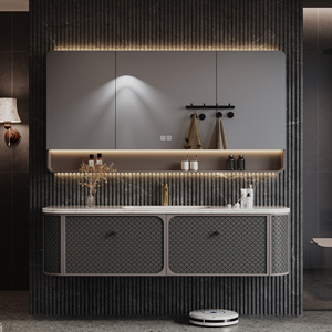 Muebles de Baño Suspendidos en la Pared, con Panel Texturizado con Relieve de Escamas de Pescado y Superficie de Lavabo de Piedra Dura con Lavabo de Cerámica - Product Image 1