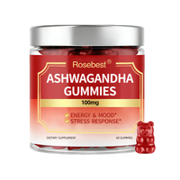Complément alimentaire en gommes à l'extrait de racine d'Ashwagandha 1000 mg, qualité GMP, pectine végétalienne, marque privée OEM, pour la réponse au stress et le soutien du sommeil