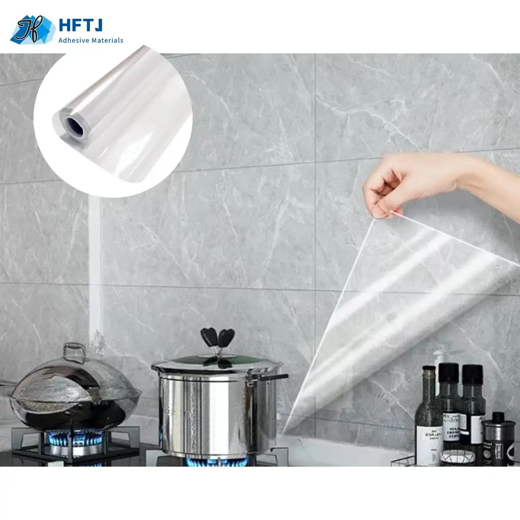 Película de cocina transparente autoadhesiva resistente al calor, pegatina de pared a prueba de aceite de 2/4 MIL, estante de película protectora extraíble