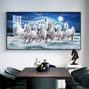 Hiện đại Bắc Âu sang trọng 7 chạy Trắng Ngựa hoàng hôn phong cảnh pha lê sứ khung trang trí nội thất hình ảnh Ngựa bức tranh tường nghệ thuật - Product Image 6