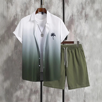 Ensemble 2 pièces pour homme, chemise à manches courtes et short dégradé, tenue décontractée d'été, survêtement de plage, streetwear