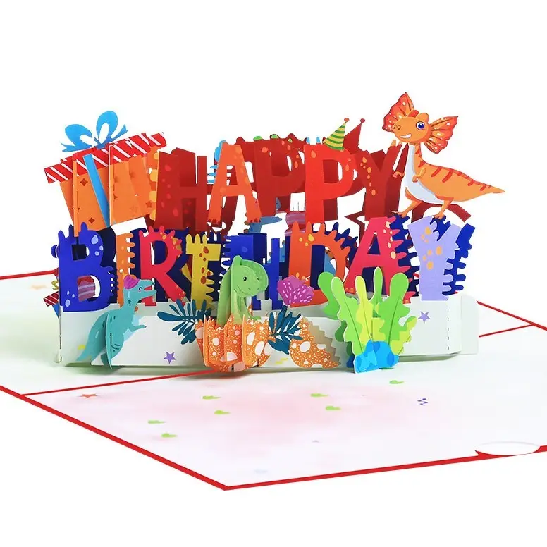 Migliore vendita regalo di compleanno eco friendly 3d pop up dinosauro biglietto di auguri per i bambini