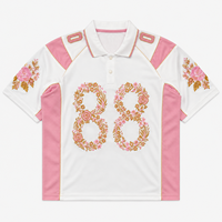 T-shirt de football en tissu polyester blanc personnalisé avec broderie de fleurs et de chiffres, col polo boutonné, maillot de football, Maglie Calcio