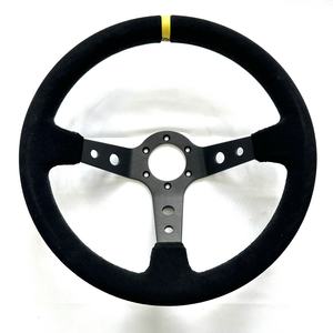 स्टीयरिंग व्हील volant टनिंग रैली रेसिंग पीली पट्टी 6061 मैट एल्यूमीनियम 14 इंच 350 मिमी व्यास 90 मिमी गहराई - Product Image 1