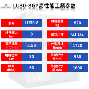 เครื่องอัดอากาศแบบสกรู Liutech รุ่น Lu30-8gp แบบหล่อลื่นด้วยน้ำมัน ระบบระบายความร้อนด้วยอากาศ สำหรับอุตสาหกรรม - Product Image 3