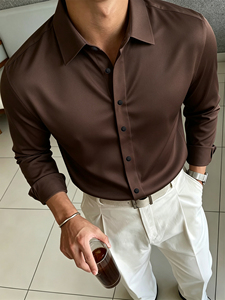 <span class=keywords><strong>Camisa</strong></span> de Vestir Formal <span class=keywords><strong>para</strong></span> Hombre, Elegante y Brillante, de Lujo, Antiarrugas, Transpirable, Lisa, de Manga Larga y Elástica, Venta al Por Mayor de Fábrica - Product Image 6