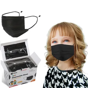 Оптовые продажи черная маска для лица 50 штук в коробке-50 шт./кор. или черная детская юбка одноразовая маска для лица 3 слоя дизайн с регулируемым шнуром, индивидуально упакованные комплекты маска для предметах детская одежда для мальчиков и девочек