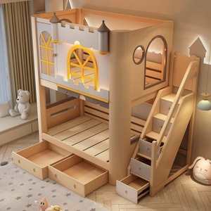JS FURNITURE Lits superposés modernes en bois massif, taille compacte, pour enfants, <span class=keywords><strong>château</strong></span> <span class=keywords><strong>de</strong></span> princesse, chambre mère-enfant, école - Product Image 4