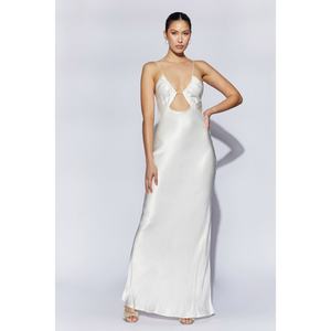 Vestido Halter de Satén con Volantes, Color Blanco, a Precio Promocional - Product Image 1
