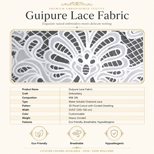 Tissu en dentelle guipure en soie de lait soluble dans l'eau, dentelle florale 3D cordonnée lourde pour <span class=keywords><strong>robe</strong></span> de soirée <span class=keywords><strong>haute</strong></span> <span class=keywords><strong>couture</strong></span> - Product Image 2