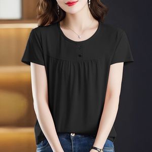 Women's Round Neck Short Sleeve <b>Top</b> Sea Blue Soft Acrylic Fiber T-Shirt Summer Style Plus Size - Product Image 2