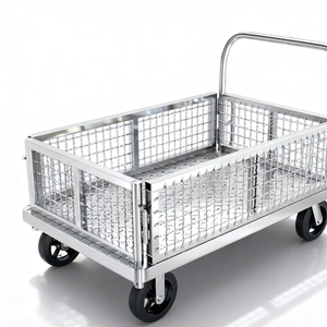Carro de Plataforma Industrial Silencioso de Cuatro Ruedas Plegable de Acero Inoxidable con Superficie Galvanizada de Zinc, Capacidad de 500 kg, Valla Incluida para - Product Image 1