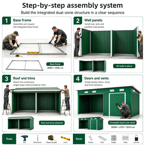 <span class=keywords><strong>Caseta</strong></span> de Jardín Metálica 2 en 1, Galvanizada, con Puertas Dobles con Cerradura, para Almacenamiento de Herramientas, Venta al Por Mayor OEM - Product Image 4